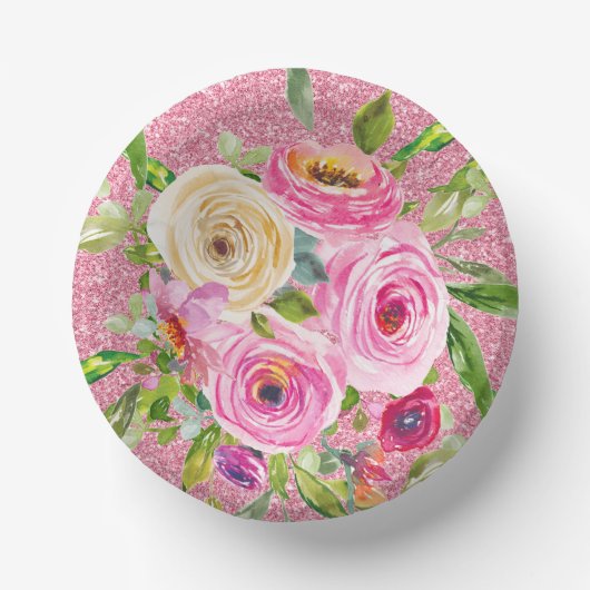 Rose in Rosa und Cremepinot Glitzer Pappteller (Vorderseite)