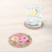 Rose in Rosa und Cremepinot Glitzer Runder Pappuntersetzer (Vor Ort)