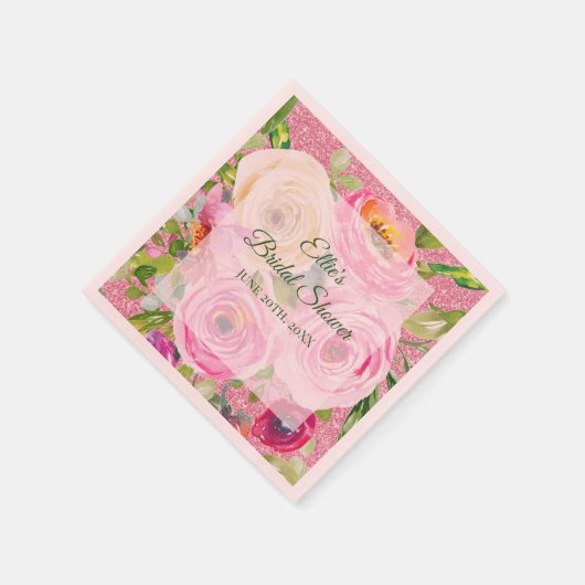 Rose in Rosa und Cremepinot Glitzer Serviette (Ecke)