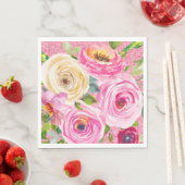 Rose in Rosa und Cremepinot Glitzer Serviette (Beispiel)