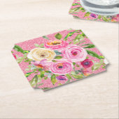 Rose in Rosa und Cremepinot Glitzer Untersetzer (angewinkelt)
