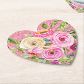 Rose in Rosa und Cremepinot Glitzer Untersetzer (angewinkelt)