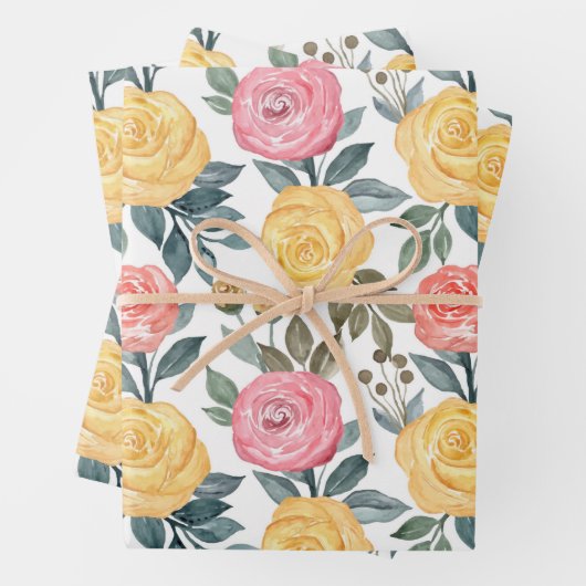 Rose in Rosa und Gelb Geschenkpapier Set (Beispiel)