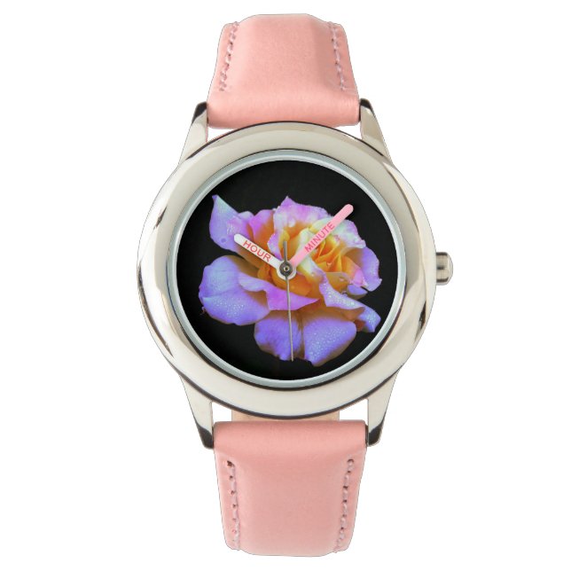Rose in Rosa und Gold Armbanduhr (Vorderseite)