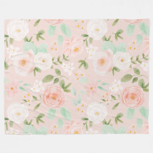 Rose in Rosa und Pfirsich Fleecedecke (Vorderseite (Horizontal))