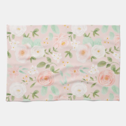 Rose in Rosa und Pfirsich Geschirrtuch (Horizontal)