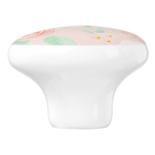 Rose in Rosa und Pfirsich Keramikknauf (Seitenansicht)