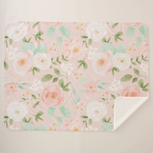 Rose in Rosa und Pfirsich Sherpadecke (Vorderseite (Horizontal))