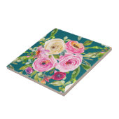 Rose in Rosa und Rot auf Aquamarin Fliese (Seite)