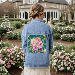 Rose in Rosa und Rot auf Aquamarin Jeansjacke