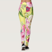 Rose in Rosa und Rot auf Gelb Leggings (Rückseite)