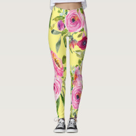 Rose in Rosa und Rot auf Gelb Leggings