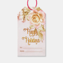 Rose in Rosa und Weiß Feiertage Happy Holidays Geschenkanhänger