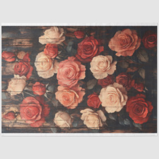 Rose in Rot und Rosa auf der Holzdekoupage Seidenpapier