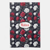 Rose in Rot und Weiß Geschirrtuch (Vertikal)