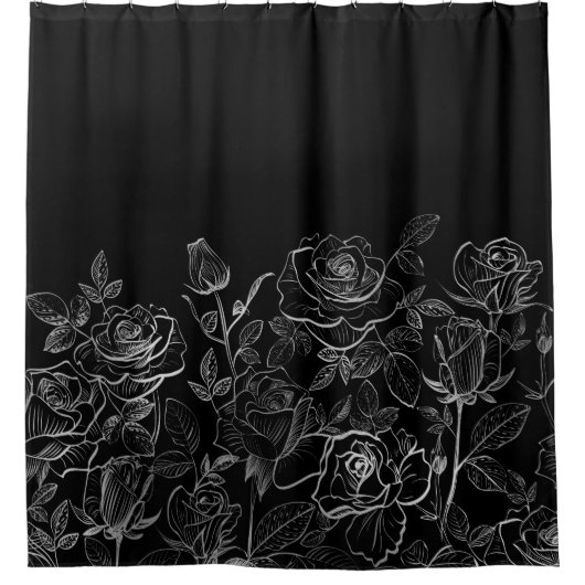 Rose in Schwarz und Weiß Duschvorhang (Vorderseite)