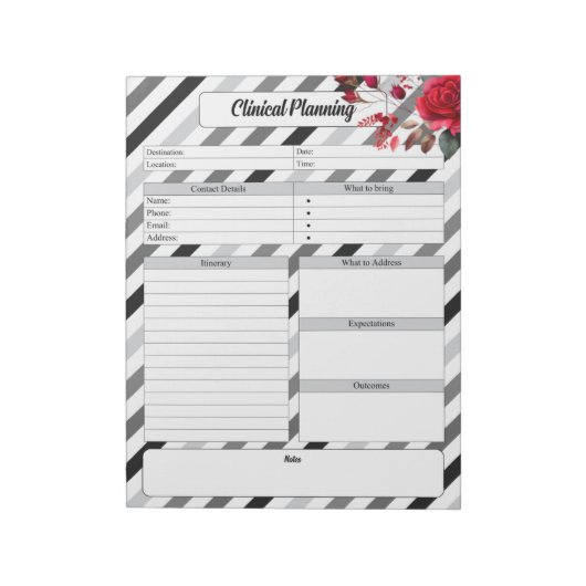 Rose in Streifen _ Klinische Planung Notizblock (Rotiert)