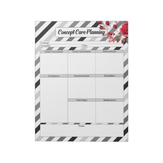 Rose in Streifen _ Planung der Concept Care Notizblock (Rotiert)
