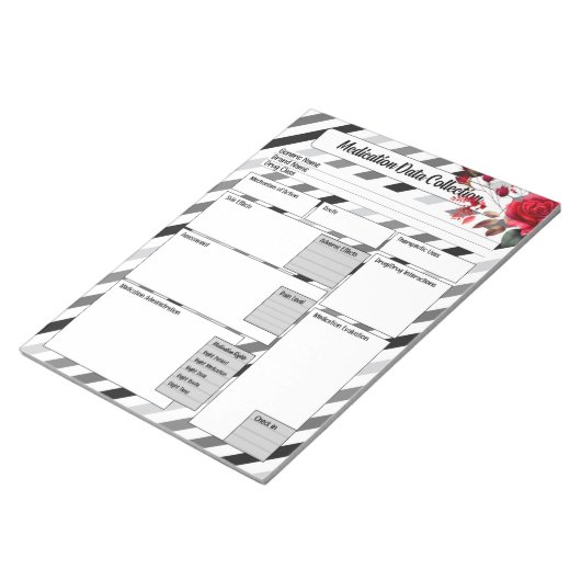 Rose in Streifen _ Sammlung von Medikationsdaten Notizblock (angewinkelt)