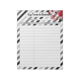 Rose in Strichen _ Schlüsselbegriffe zur Erinnerun Notizblock