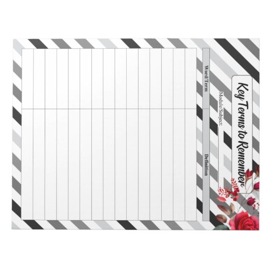 Rose in Strichen _ Schlüsselbegriffe zur Erinnerun Notizblock (Vorderseite)