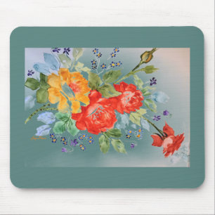 Rose in Wasserfarbe auf Aquamarinem Mousepad