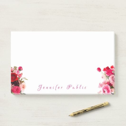 Rose in Wasserfarben behandeln Skriptname-Text Post-it Klebezettel (Auf Schreibtisch)