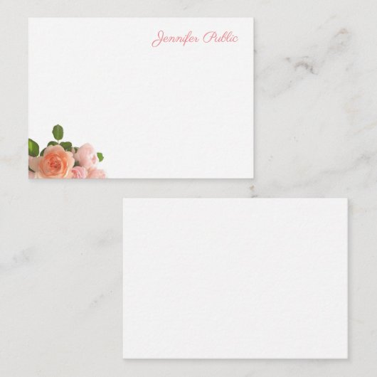 Rose in Wasserfarben Handgeschriebene Textvorlage Mitteilungskarte (Vorne/Hinten)