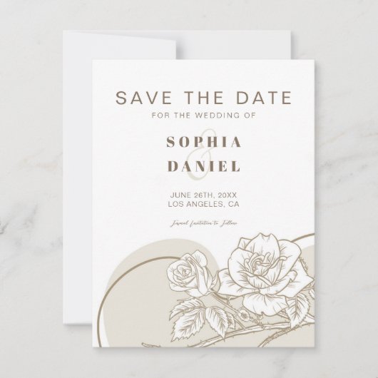 Rose in Weiß und Beige Save The Date (Vorderseite)