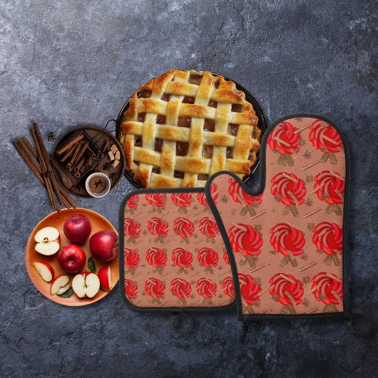 Rose inspiriert Äpfel und Gewürze braun Ofenhandschuh & Topflappen-Set