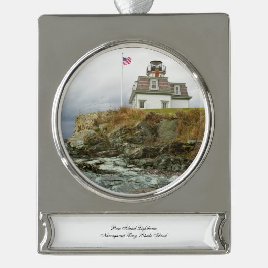 Rose Island Leuchtturm Banner-Ornament Silber (Vorderseite)