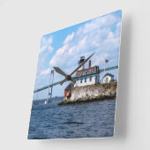 Rose Island Lighthouse, Rhode Island Quadratische Wanduhr (Winkel)