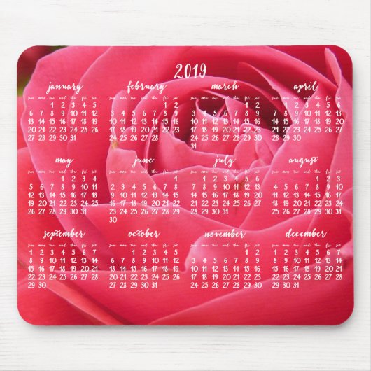 Rose Jährlicher Kalender 2019 Mauspads (Vorne)