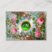 ROSE & JASMINES MONOGRAM GEM grüne Leinen Visitenkarte (Rückseite)