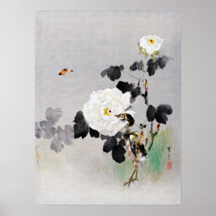 Rose, Junger Vogel und Schmetterling, Watanabe Sei Poster