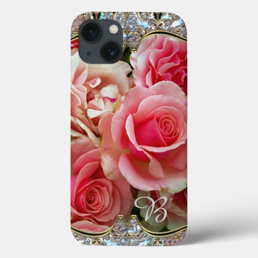 Rose Juxtapose extra Schutz Monogramm Case-Mate iPhone Hülle (Rückseite)