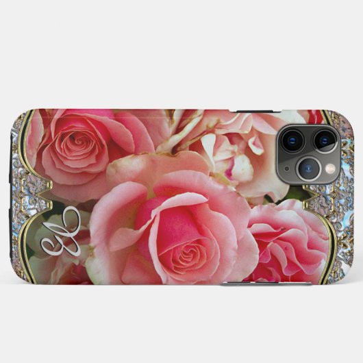 Rose Juxtapose Monogramm Case-Mate iPhone Hülle (Rückseite (Horizontal))