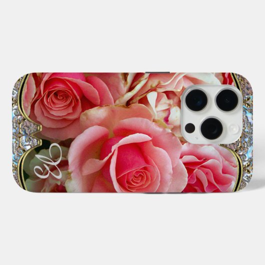 Rose Juxtapose Monogramm Case-Mate iPhone Hülle (Rückseite (Horizontal))