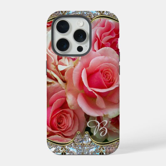 Rose Juxtapose Monogramm iPhone Hülle (Rückseite)