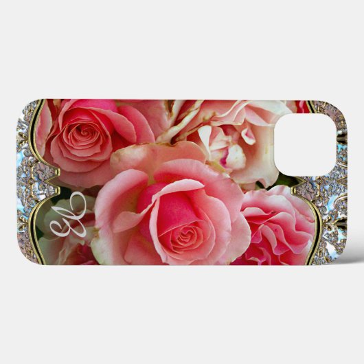 Rose Juxtasie-Monogramm Case-Mate iPhone Hülle (Rückseite (Horizontal))