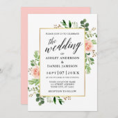 Rose Kalligrafie Hochzeit von Aquarell Einladung (Vorne/Hinten)