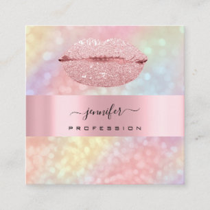 Rose KISS LIPS Makeup Artist Unicorn Holograph Quadratische Visitenkarte