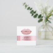 Rose KISS LIPS Makeup Artist White Girly Quadratische Visitenkarte (Stehend Vorderseite)
