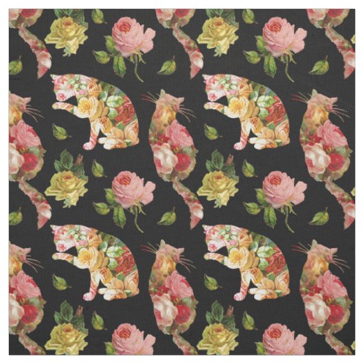 Rose Kitties Vintage Blumenstoff Stoff (Muster)