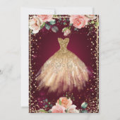 Rose, Kleid Tiara, Diamonds Burgundy Quinceañera Einladung (Rückseite)