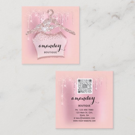 Rose Kleiderhanger Kleidung Mode Shop Pink Tropfen Quadratische Visitenkarte (Vorne/Hinten)