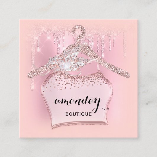 Rose Kleiderhanger Kleidung Mode Shop Pink Tropfen Quadratische Visitenkarte (Vorderseite)