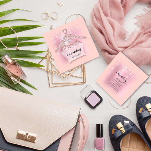 Rose Kleidung Kleidung Mode Shop Rosa Tropfen Quadratische Visitenkarte