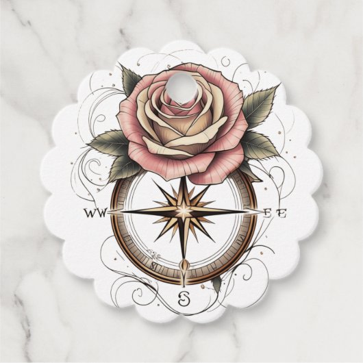 Rose Kompass Tattoo-Inspiriert Design Geschenkanhänger (Vorderseite)