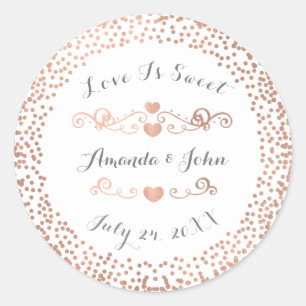Rose Konfetti Weiß Save the Date Liebe ist süß Runder Aufkleber